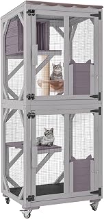 Outdoor Catio Cat Enclosure on Wheels, 62.5 Inch Large Shelter with Waterproof Cover, Resting Room and Platforms