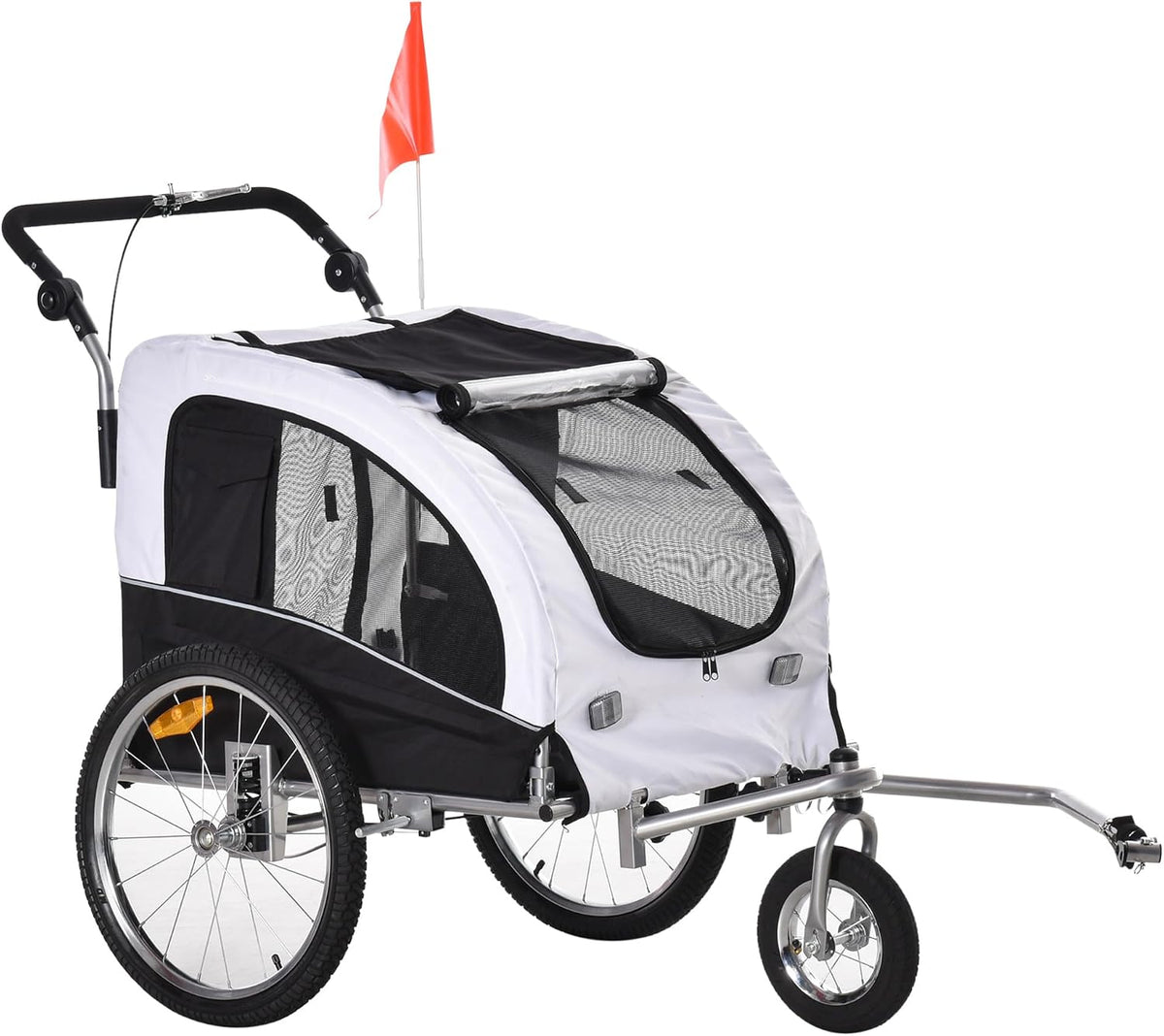 Red 2-in-1 dog bike trailer and pet stroller with canopy