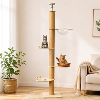 Floor to Ceiling Cat Tree for Indoor Cats, 7-9 ft Adjustable Tall Cat Tower