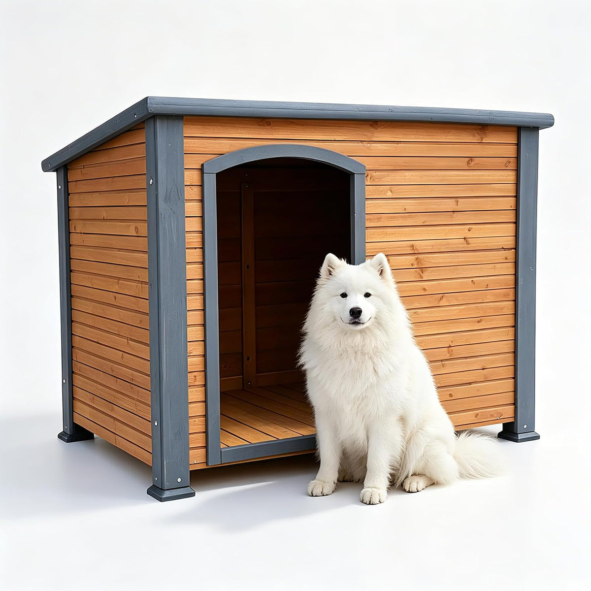 Natural wooden extra large dog house with raised feet