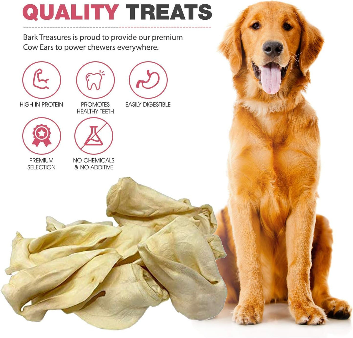 Bulk bag of 150 dried cow ear chews for dogs