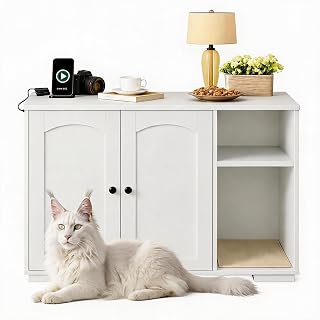 Large Hidden Cat Litter Box Enclosure Cabinet with Power Outlet