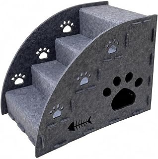 Felt Cat Stairs with Arched Entrance House and Hideaway, 2-in-1, Non-Slip, for Senior Pets, 30x50cm