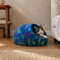 Round Wool Felt Cat Cave Bed, Handmade Natural Felt Cocoon