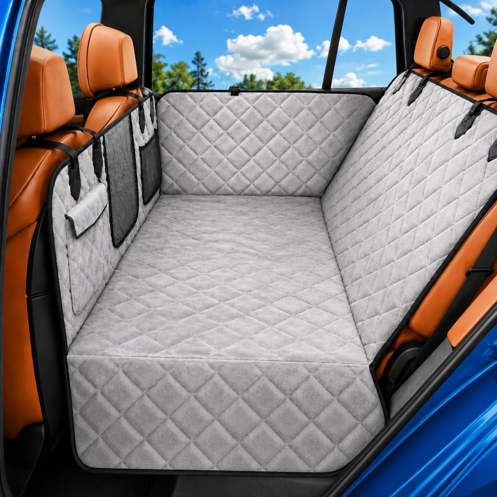 Hard bottom dog back seat extender with mesh window installed in a truck – view 3