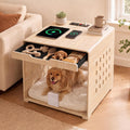 Oak wooden dog crate nightstand with acrylic door, drawer and charging station