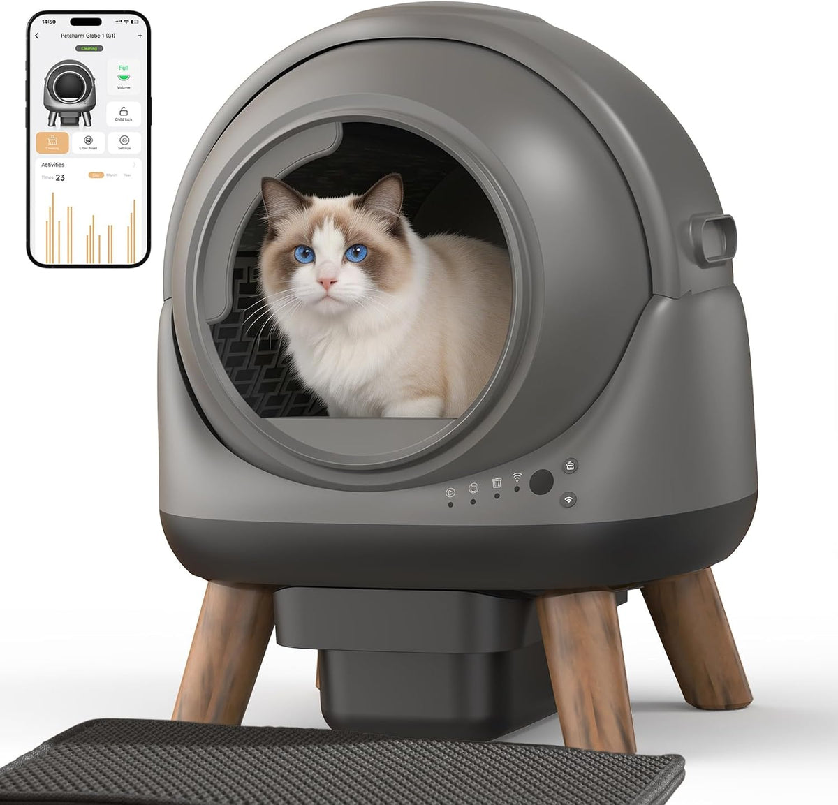 Automatic self-cleaning cat litter box with app control and litter mat – view 4