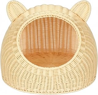 Handwoven Cattail Bulrush Cat Nest, Enclosed Cat Bed, Cozy, Lightweight, for Summer