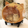 Handwoven Rattan Pet Stroller with Telescopic Handle