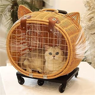 Handwoven Rattan Pet Stroller with Telescopic Handle