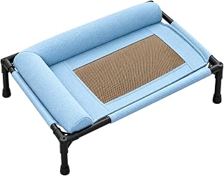 Raised Pet Cot with Mesh Panel, Breathable, Indoor and Outdoor, Light Blue, Medium