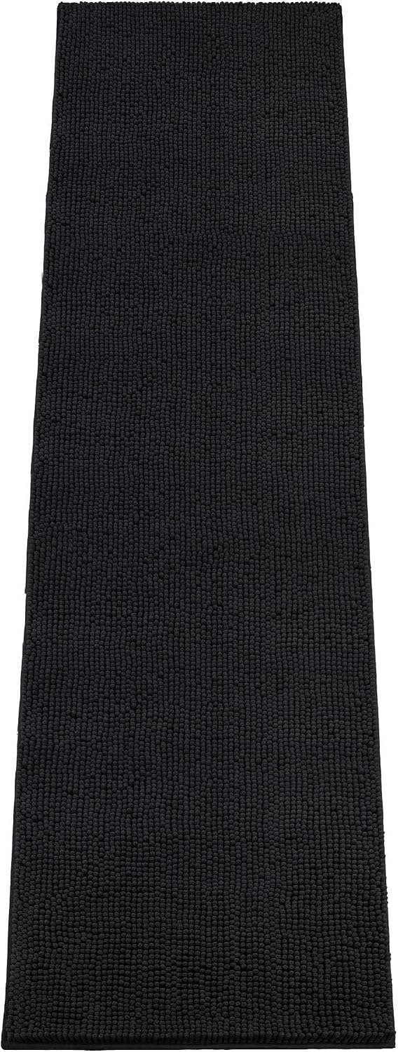 Black chenille entryway mat for dog paws