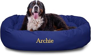 Majestic Pet Personalized Calming Dog Bed, 52 Inch Round Bagel Donut Shape, X-Large, Blue