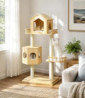 Multi-Level Modern Solid Wood Cat Tower, 54 Inch Cat Tree with Extra Large Base, Sisal Scratching Posts, Enclosed House and
