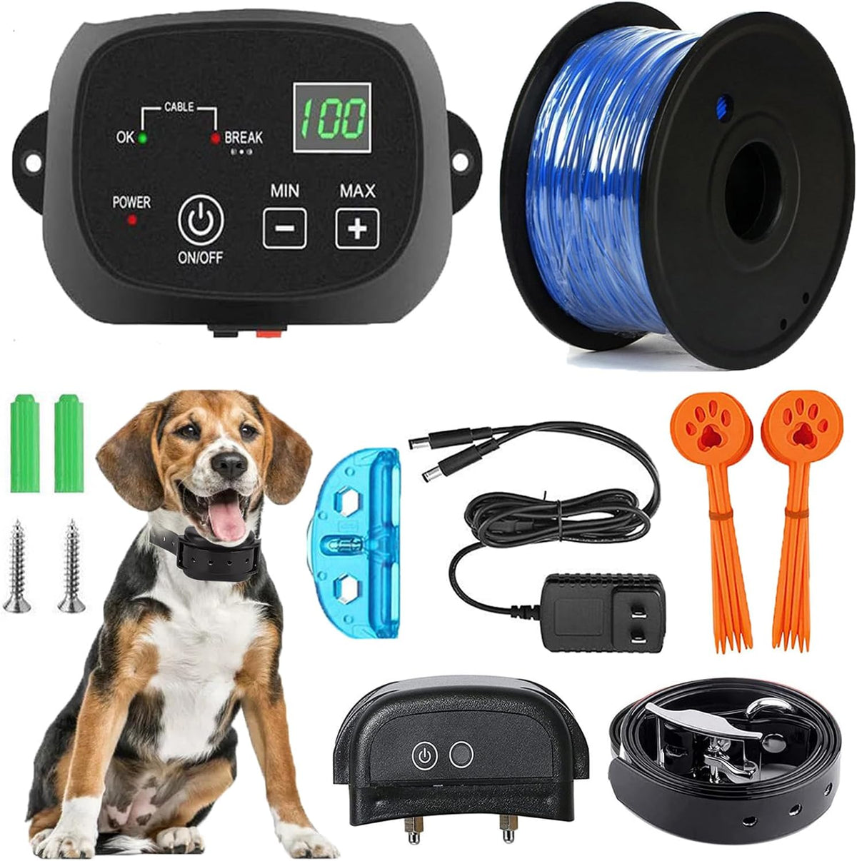 Electric dog fence transmitter with boundary wire and receiver collar – view 3