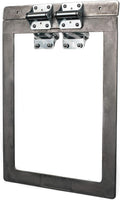 Large metal dog door with 18 by 28 inch frame installed in a wall