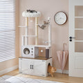 White cat tree with litter box enclosure, condo and hammocks