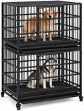 Three stacked heavy-duty steel dog crates with wheels and pull-out trays – view 3