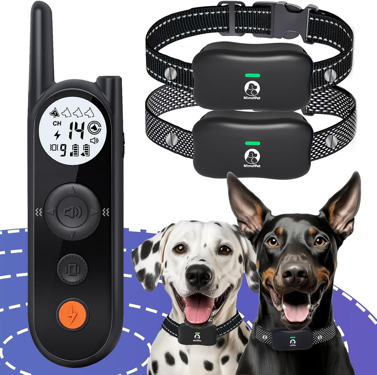 Wireless dog fence remote with two waterproof training collars