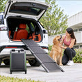 Aluminum telescoping dog ramp leading into the back of an SUV