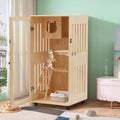 Large wooden indoor cat villa with LED light and transparent door