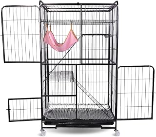 4-Tier Foldable Iron Cat Cage with Wheels, 53.5 Inches