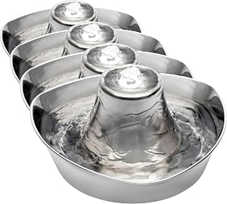 PetSafe Seaside Stainless Steel Cat and Dog Fountain, 60 Oz, 2 Filters and 1 Pump Included, Pack of 4