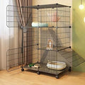 2/3-Tier Wire Cat Cage with 360° Caster Wheels and Ladders, Black, 29 x 15 x 45