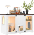 White hidden litter box enclosure with smart door and LED light