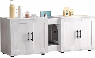Aptliton 2-Cat Double Litter Box Enclosure Furniture, White Oak