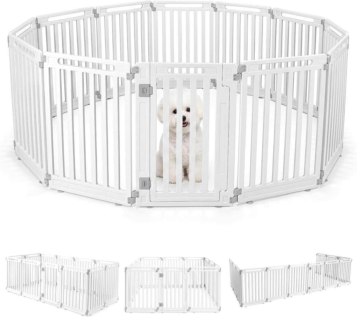 White 16-panel plastic puppy playpen with lockable door – view 6