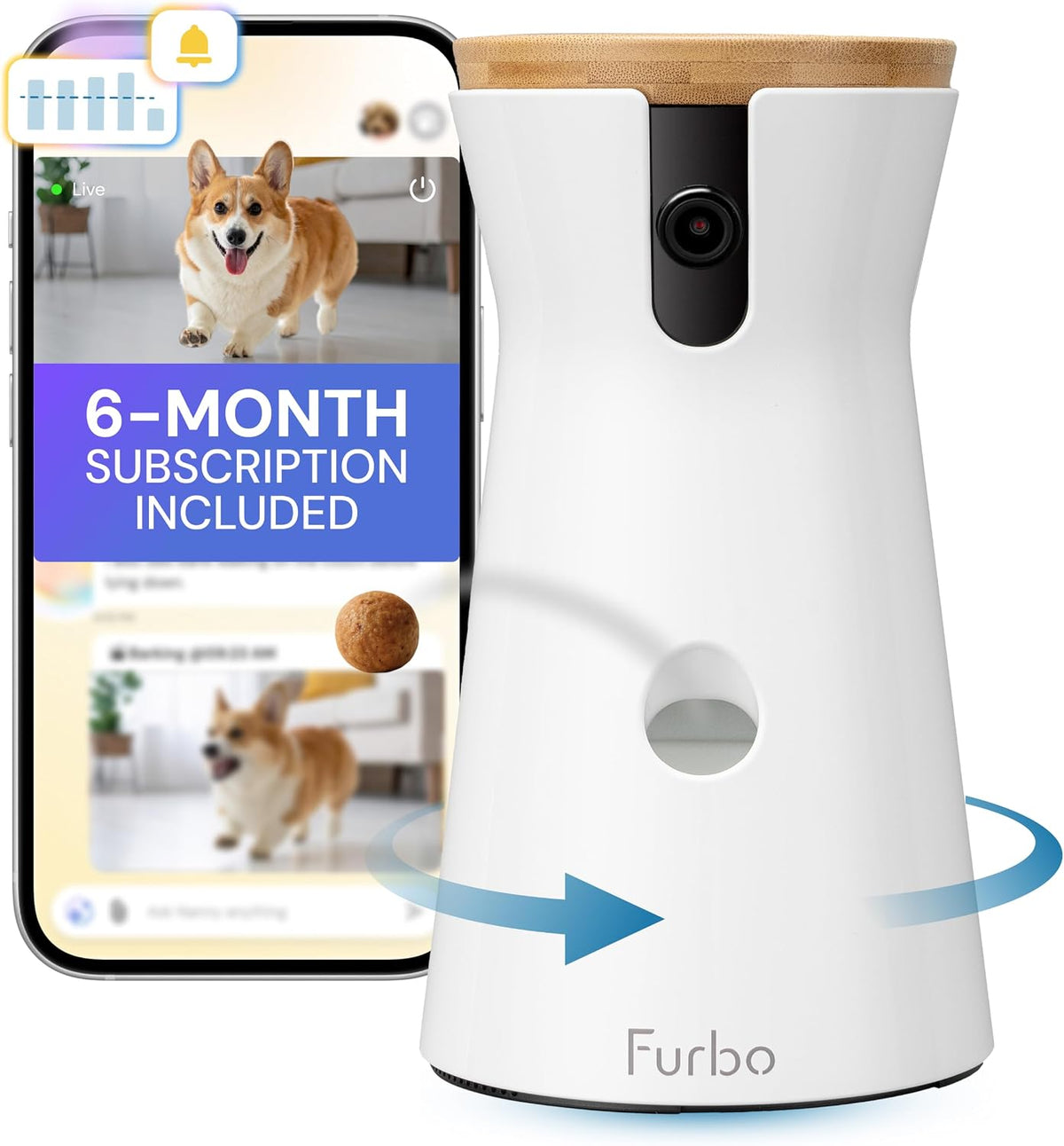 White 360 degree rotating dog camera with treat tossing chute – view 9