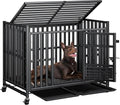 Heavy duty steel dog crate with three doors, wheels and slide-out trays