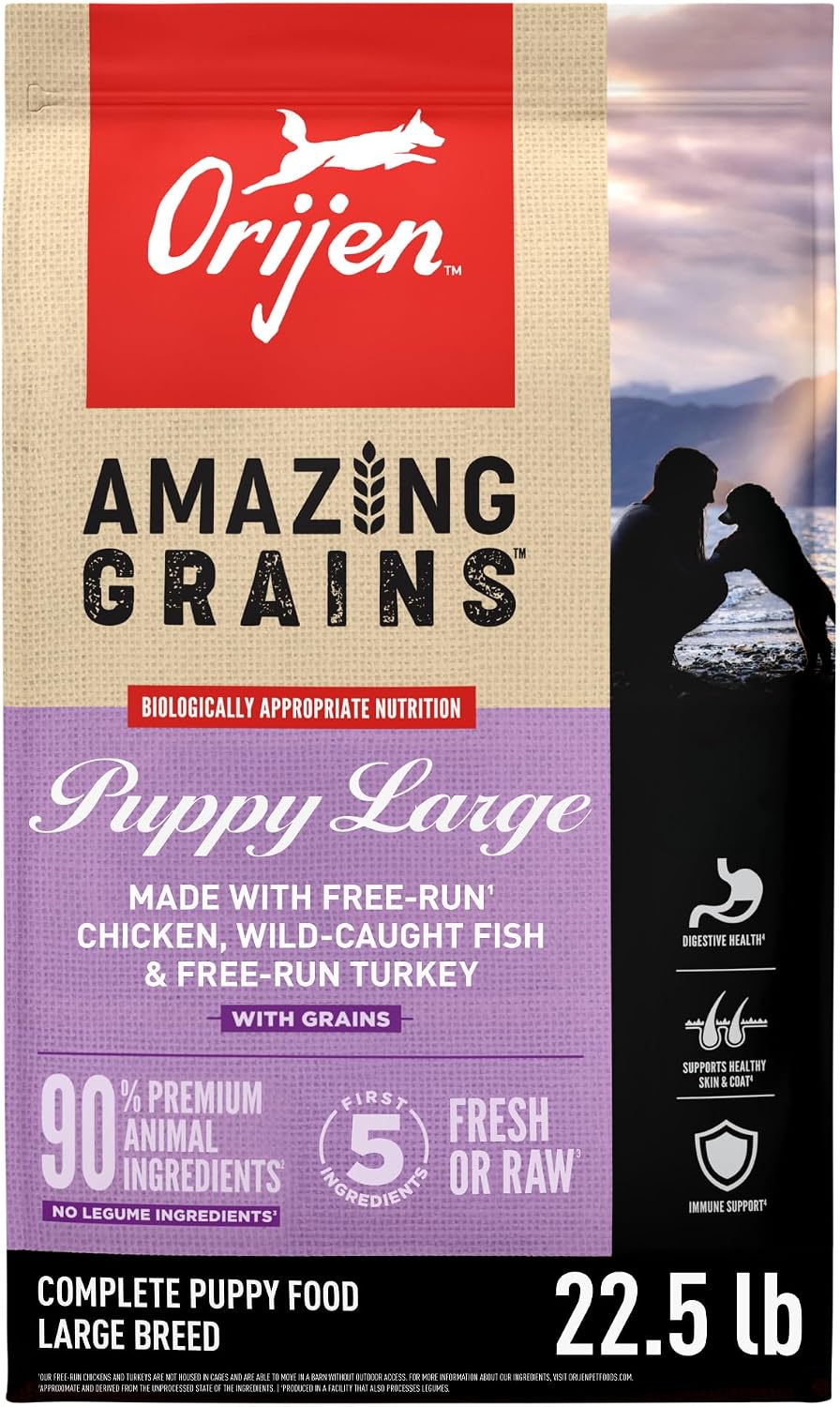 22.5 lb bag of large breed puppy dry dog food with grains