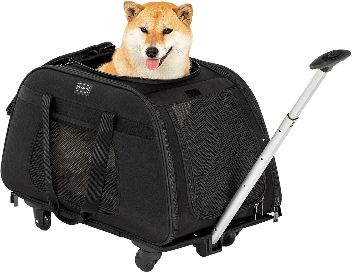 Extra large rolling pet carrier on wheels with mesh windows