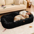 Olive green giant human dog bed with faux fur cover and blanket – view 24