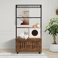 IDEALHOUSE 60 Inch Cat Litter Box Furniture Cabinet with Condo, Storage Shelf, Sisal Hammock, Hanging Play Ball and