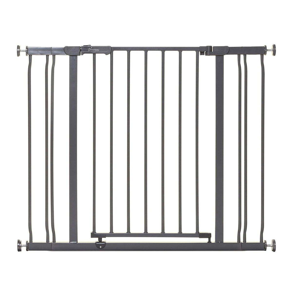 White extra wide walk-through pet gate installed in a hallway – view 2