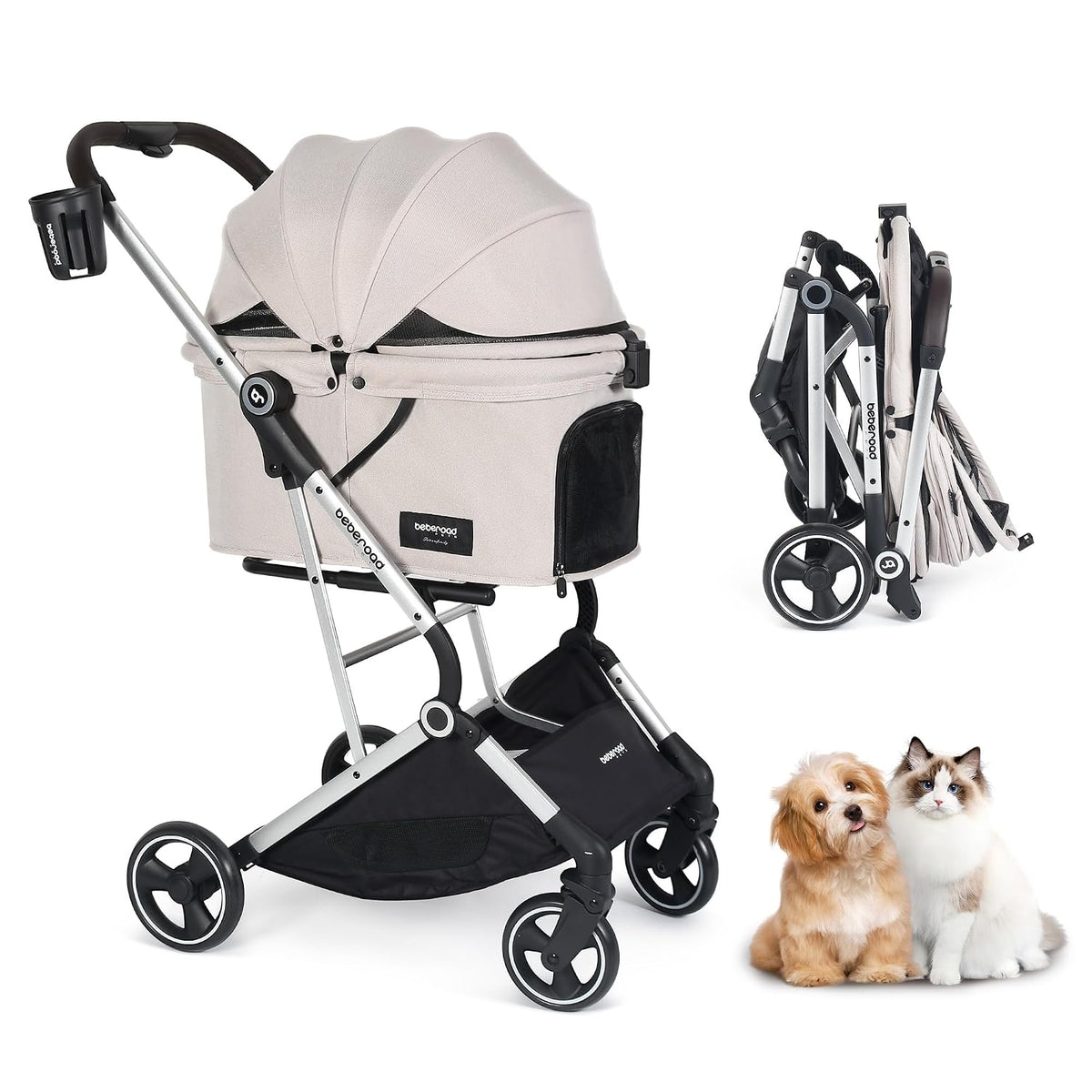 Four-wheel aluminum dog stroller with roomy enclosed cabin – view 4