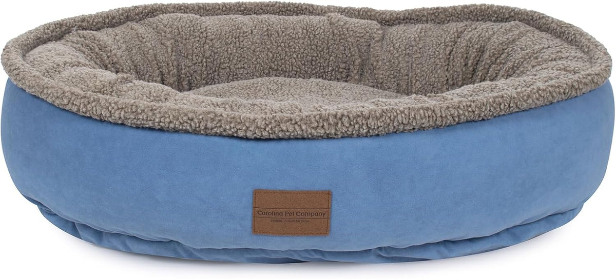 Chocolate brown microfiber cup dog bed with cream berber center – view 4