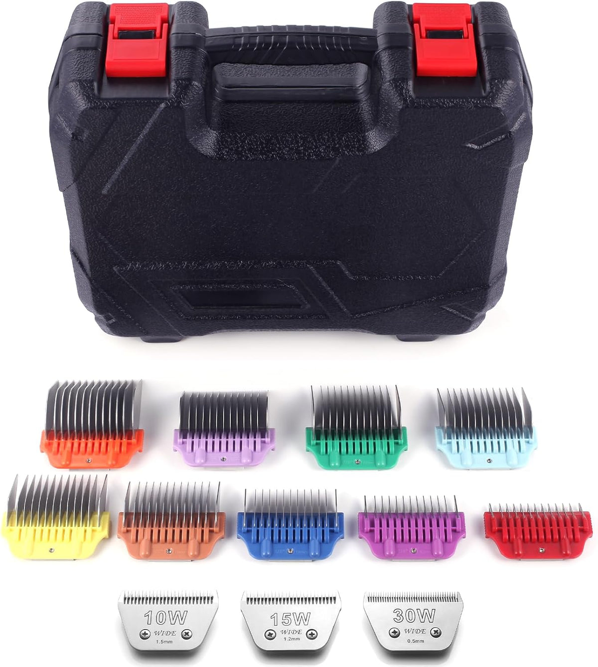 Set of twelve stainless steel wide clipper guard combs