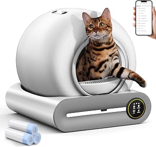 Self-Cleaning Automatic Litter Box for Multiple Cats, Large, with App Control, 3 Rolls of Waste Bag Liners and Negative Ion