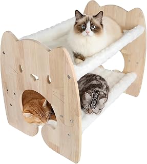Extra-Large 2-Layer Cat Hammock Bed, Solid Rubberwood Frame
