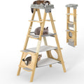 Foldable solid wood cat ladder climbing frame leaning in a room