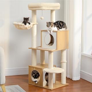 Modern Wood Cat Tree for Large Adult Indoor Cats, 51 Inch Cat Tower