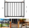 Black heavy duty outdoor deck gate with latch on a patio