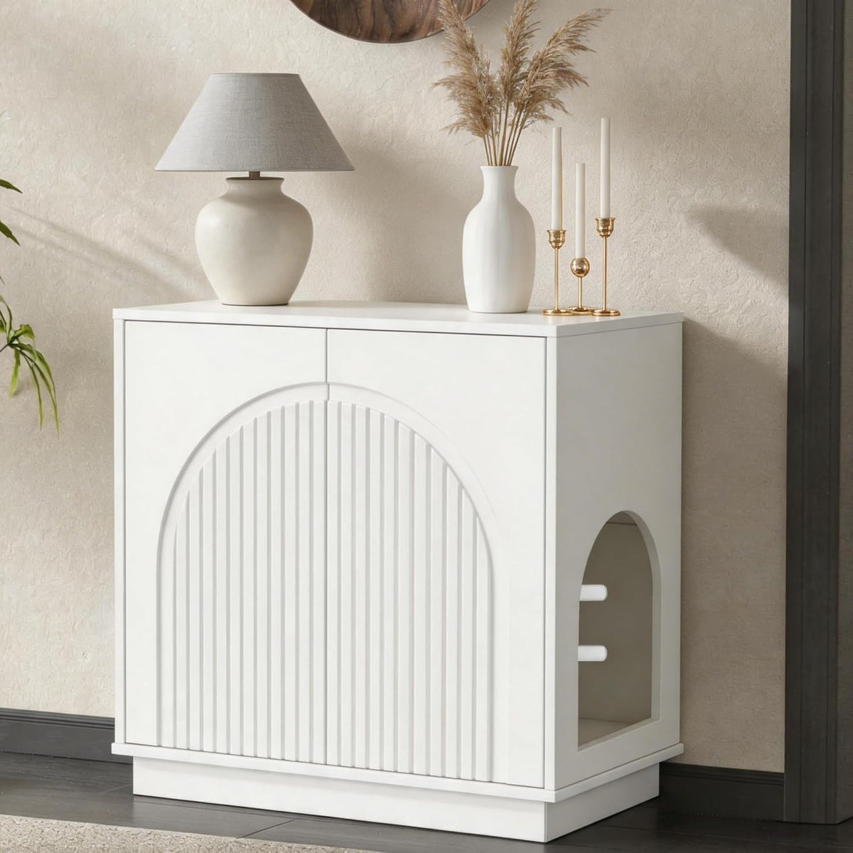 Black litter box enclosure sideboard with two fluted doors – view 2