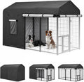 Full side cover with roll-up panels on an 8 by 4 foot outdoor dog kennel