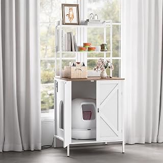 Self-Cleaning Litter Box Enclosure Furniture with Shelf and Power Hub