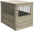 Earth gray wood grain pet crate end table with front door